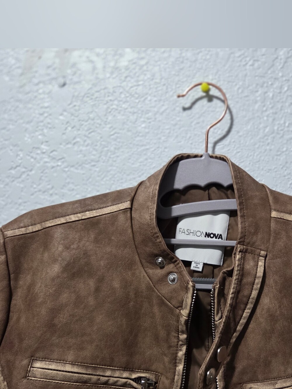 Fashion Nova Taupe Brown Cropped Moto Jacket - Picture 4 of 7